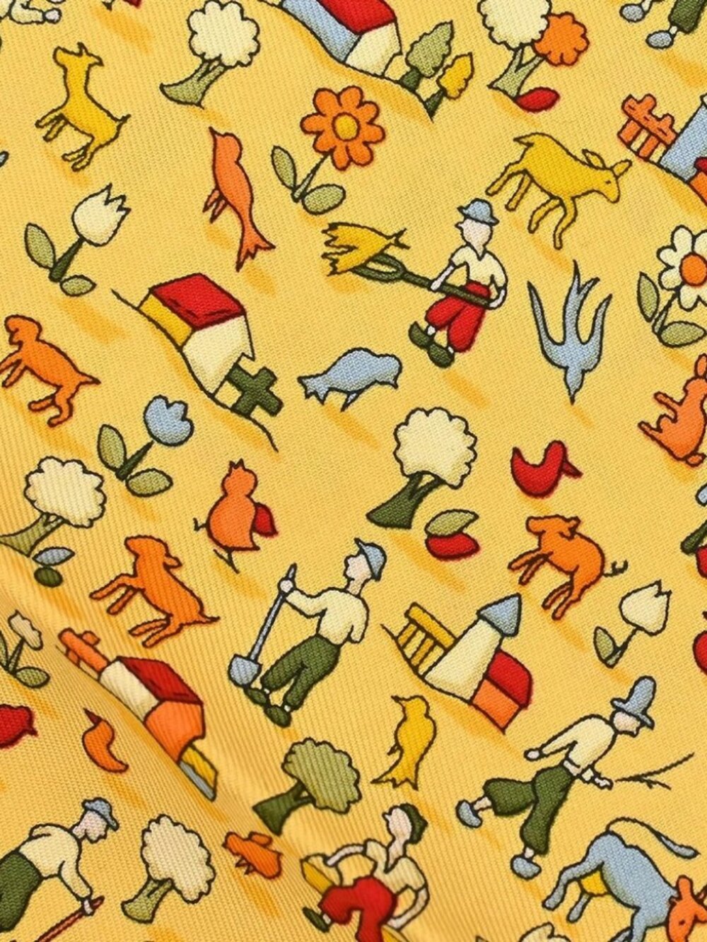Hermes Scarf Petite Carre Farm Life Yellow Small Good 188046 - Picture 3 of 10